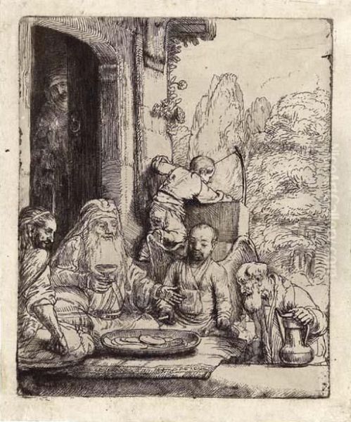 Abraham Entertaining The Angels Oil Painting by Rembrandt Van Rijn