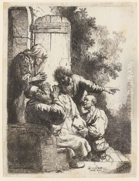 Joseph's Coat Brought To Jacob Oil Painting by Rembrandt Van Rijn