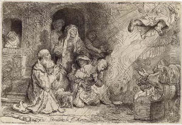 The Angel Departing From The Family Of Tobias Oil Painting by Rembrandt Van Rijn