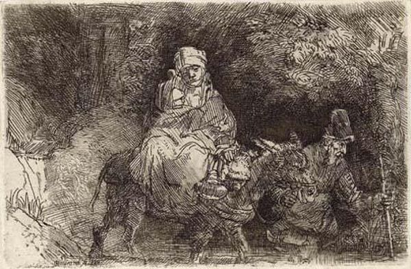 The Flight Into Egypt: Crossing A Brook Oil Painting by Rembrandt Van Rijn