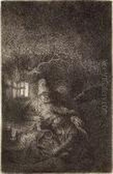 The Rest On The Flight Into Egypt: A Night Piece Oil Painting by Rembrandt Van Rijn