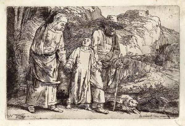 Christ Returning From The Temple With His Parents Oil Painting by Rembrandt Van Rijn