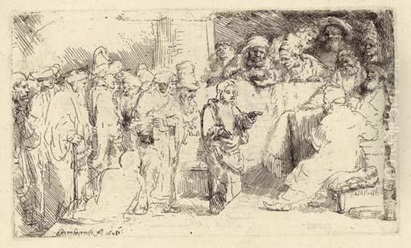 Christ Disputing With The Doctors: A Sketch Oil Painting by Rembrandt Van Rijn