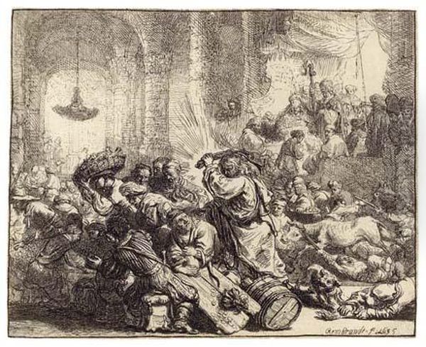 Christ Driving The Money Changers From The Temple Oil Painting by Rembrandt Van Rijn