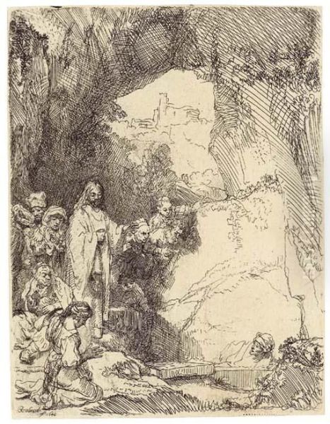 The Raising Of Lazarus: Small Plate Oil Painting by Rembrandt Van Rijn