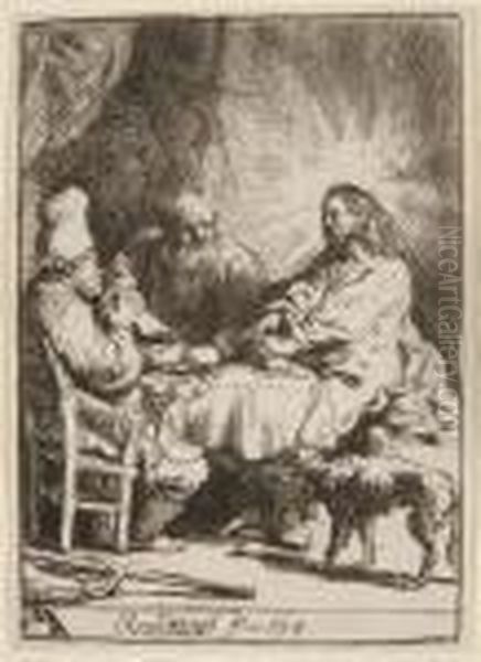 Christ At Emmaus: The Smaller Plate Oil Painting by Rembrandt Van Rijn