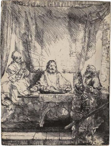 Christ At Emmaus: Larger Plate Oil Painting by Rembrandt Van Rijn