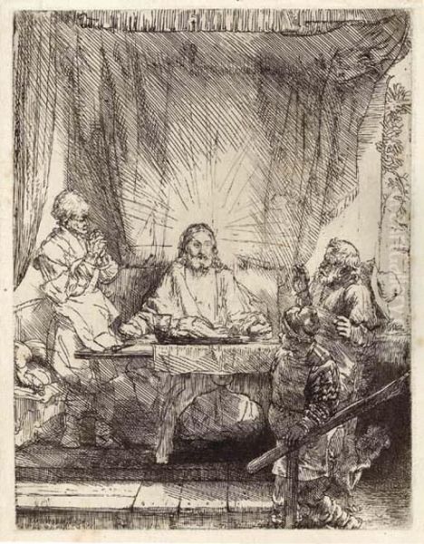 Christ At Emmaus: Large Plate Oil Painting by Rembrandt Van Rijn