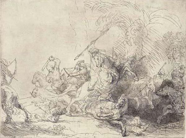 The Large Lion Hunt Oil Painting by Rembrandt Van Rijn