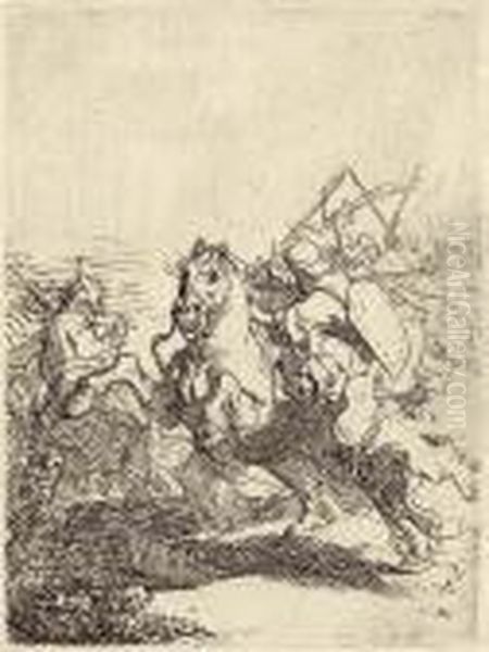 A Cavalry Fight Oil Painting by Rembrandt Van Rijn