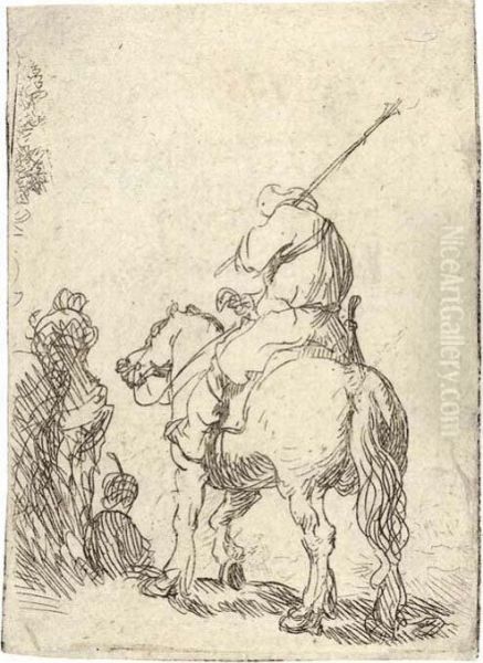 A Turbaned Soldier On Horseback Oil Painting by Rembrandt Van Rijn