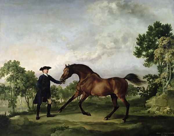 The Duke of Ancasters bay stallion Blank, held by a groom, c.1762-5 Oil Painting by George Stubbs