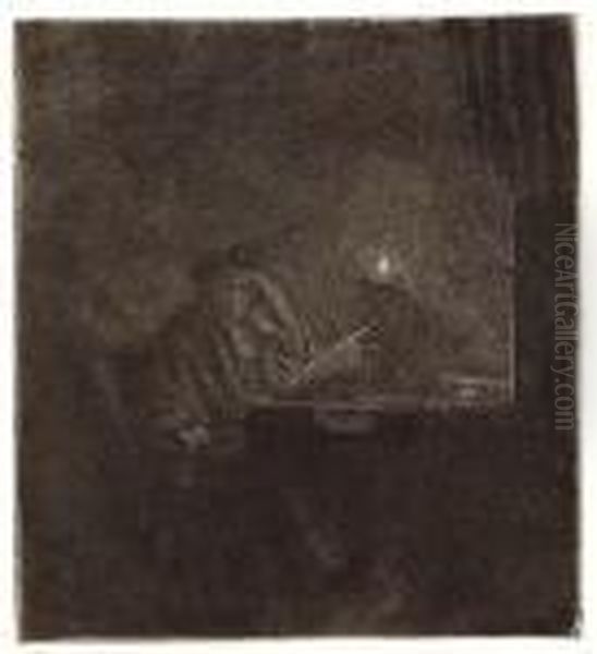 A Student At A Table By Candlelight Oil Painting by Rembrandt Van Rijn