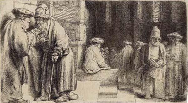 Jews In The Synagogue Oil Painting by Rembrandt Van Rijn