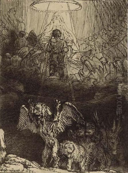 Daniel's Vision Of The Four Beasts, From: Four Illustrations To A Spanish Book Oil Painting by Rembrandt Van Rijn