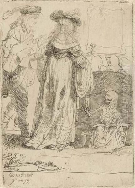 Death Appearing To A Wedded Couple From An Open Grave Oil Painting by Rembrandt Van Rijn