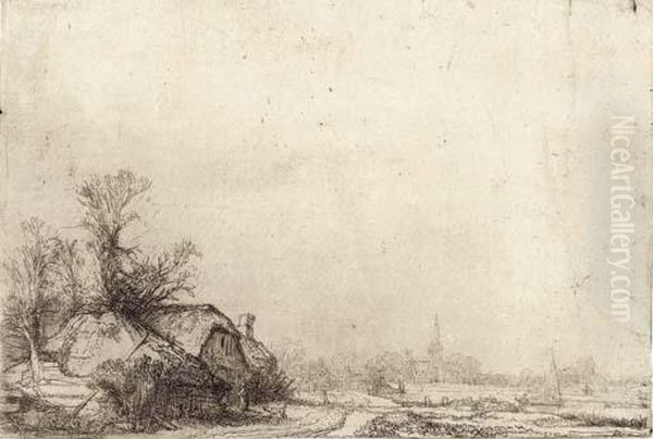 Cottage Beside A Canal: A View Of Diemen Oil Painting by Rembrandt Van Rijn