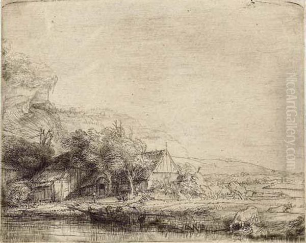 Landscape With Two Cows Oil Painting by Rembrandt Van Rijn