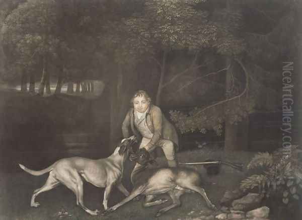 Freeman, Keeper to the Earl of Clarendon, with a hound and a wounded doe, 1804 Oil Painting by George Stubbs