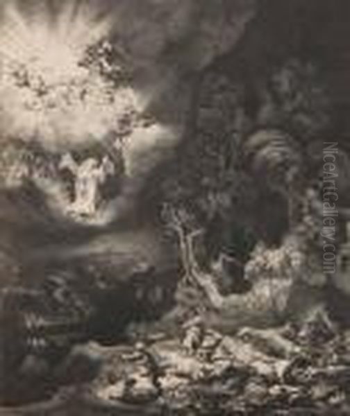 The Angel Appearing To The Shepherds Oil Painting by Rembrandt Van Rijn