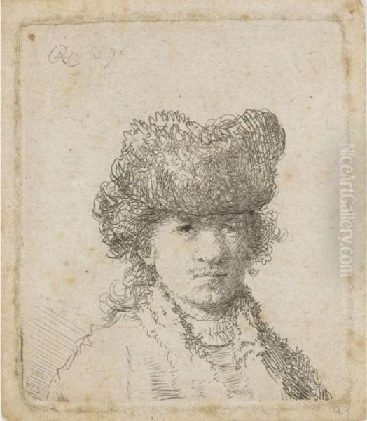 Self Portrait In A Fur Cap Oil Painting by Rembrandt Van Rijn