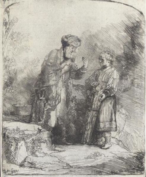 Abraham And Isaac Oil Painting by Rembrandt Van Rijn