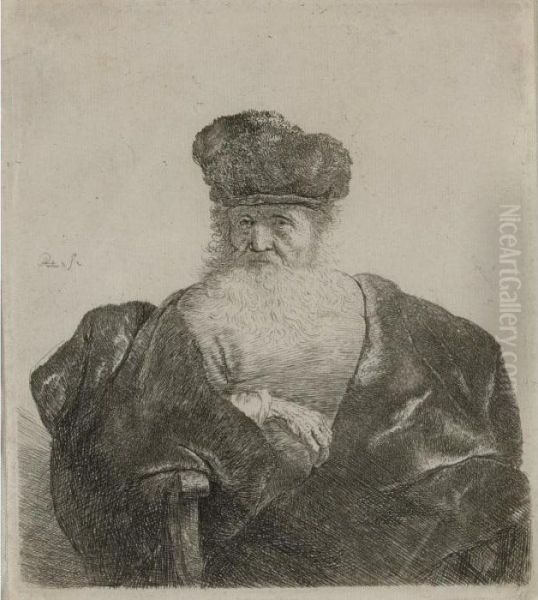 Old Man With Beard, Fur Cap, And Velvet Cloak Oil Painting by Rembrandt Van Rijn