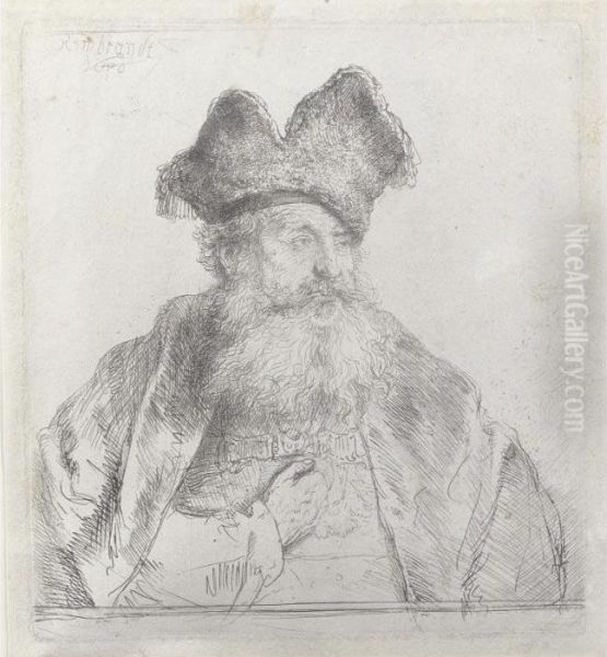 Old Man With A Divided Fur Cap Oil Painting by Rembrandt Van Rijn