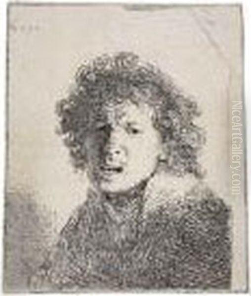 Self Portrait Open Mouthed, As If Shouting: Bust Oil Painting by Rembrandt Van Rijn