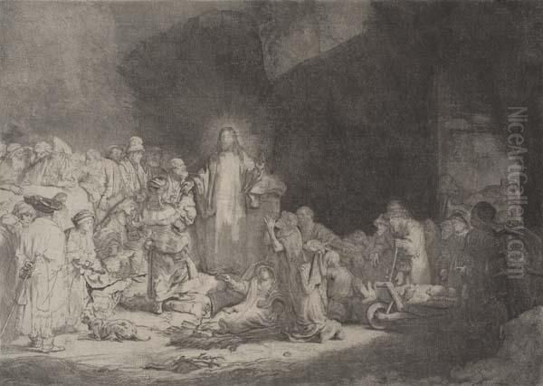 Christ Preaching (the Hundred Guilder Print) Oil Painting by Rembrandt Van Rijn