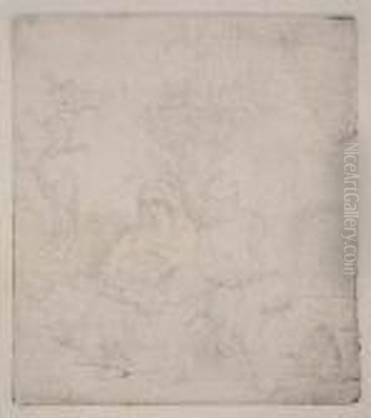 The Rest On The Flight: Lightly Etched Oil Painting by Rembrandt Van Rijn