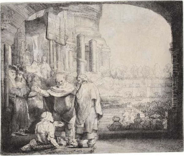 Peter And John Healing The Cripple At The Gate Of Thetemple Oil Painting by Rembrandt Van Rijn