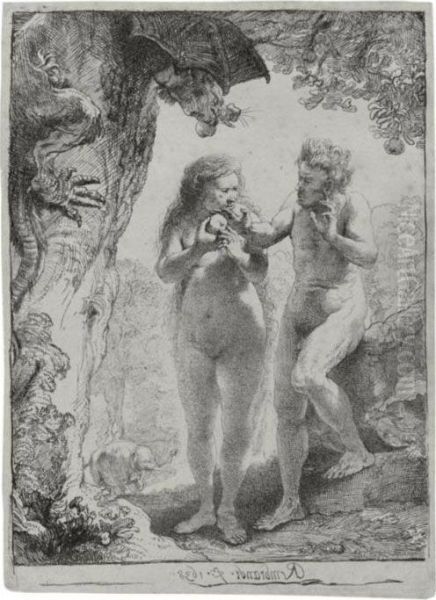 Adam And Eve (bartsch, Hollstein 28; Hind 159; Bjoklund And Barnard 38-d Oil Painting by Rembrandt Van Rijn