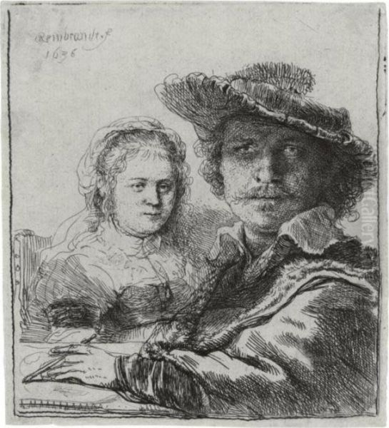 Self-portrait With Saskia (b., Holl. 19; H. 144; Bb. 36-a) Oil Painting by Rembrandt Van Rijn