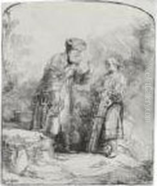 Abraham And Isaac (b., Holl. 34; H. 214; Bb. 45-d Oil Painting by Rembrandt Van Rijn