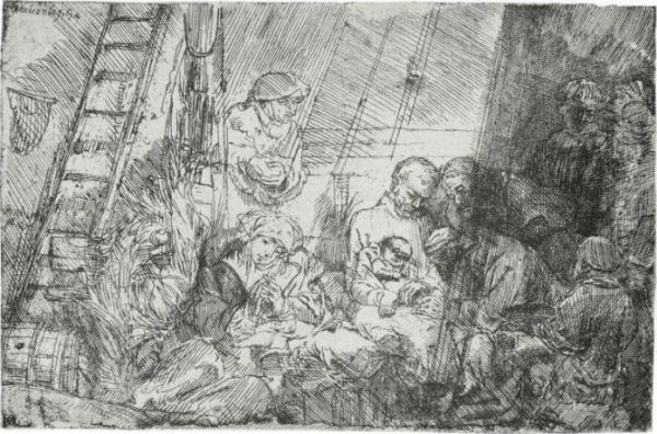 The Circumcision In The Stable (b., Holl. 47; H. 274; Bb. 54-b) Oil Painting by Rembrandt Van Rijn