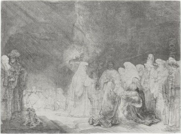 The Presentation In The Temple (b., Holl. 49; H. 162; Bb. 40-1) Oil Painting by Rembrandt Van Rijn