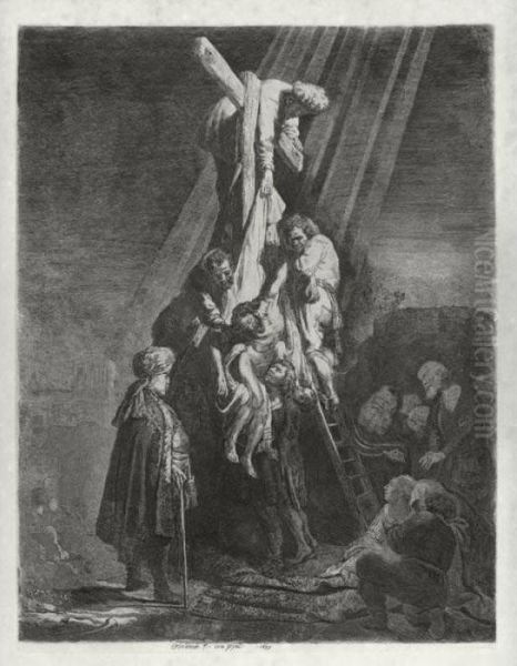 The Descent From The Cross: The Second Plate (b., Holl. 81; H. 103; Bb. 33-c) Oil Painting by Rembrandt Van Rijn