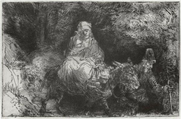 The Flight Into Egypt: Crossing A Brook (b., Holl. 55; H. 276; Bb. 54-d) Oil Painting by Rembrandt Van Rijn