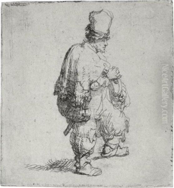 Polander Standing With Arms Folded (b., Holl. 140; H. 138; Bb. 35-7) Oil Painting by Rembrandt Van Rijn