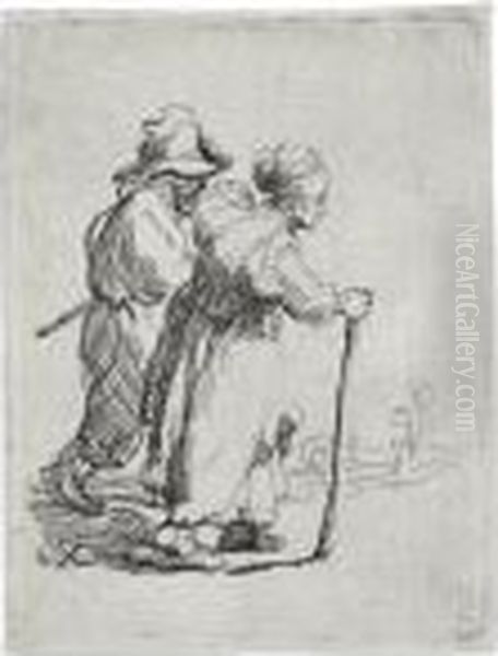 Two Tramps: A Man And A Woman (b., Holl. 144; H. 116; Bb. 34-2) Oil Painting by Rembrandt Van Rijn