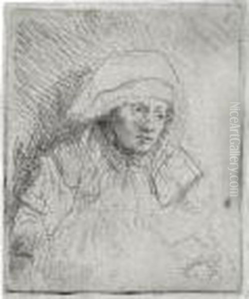 Sick Woman With A Large White Headdress (saskia) (b., Holl. 359; H. 196; Bb. 42-4) Oil Painting by Rembrandt Van Rijn