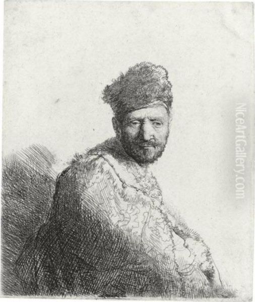 Bearded Man In A Furred Oriental
 Cap And Robe: The Artist's Father (b., Holl. 263; H. 53; Bb. 31-j) Oil Painting by Rembrandt Van Rijn