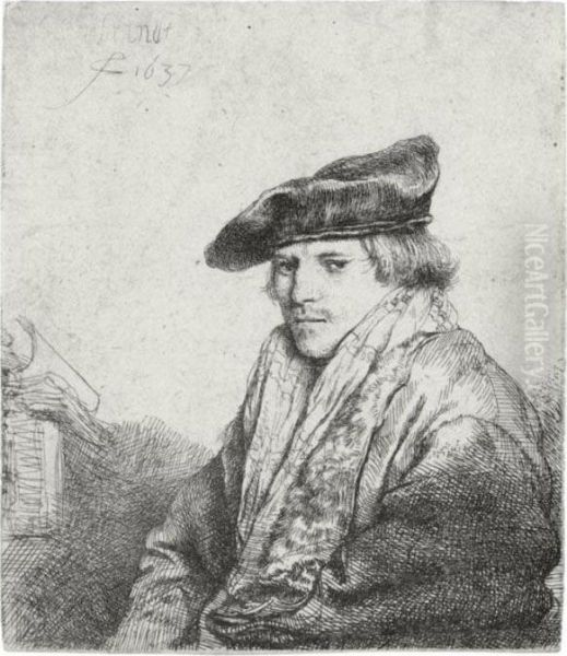 Young Man In A Velvet Cap: Petrus Sylvius (b., Holl. 268; H. 151; Bb. 37-c) Oil Painting by Rembrandt Van Rijn