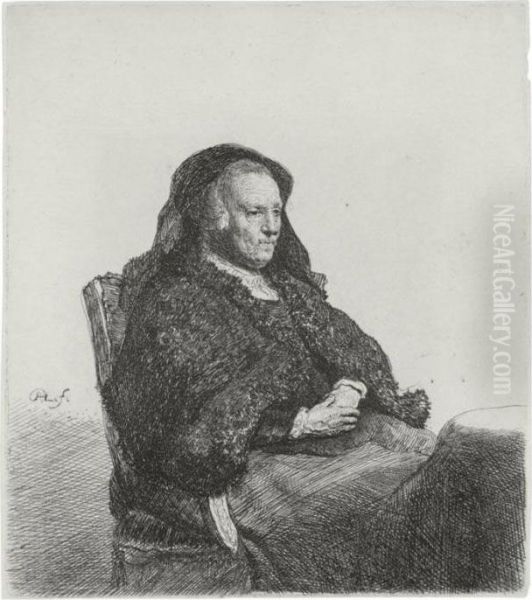 The Artist's Mother Seated At A 
Table, Looking Right: Three Quarter Length (b., Holl. 343; H. 52; Bb. 
31-8) Oil Painting by Rembrandt Van Rijn