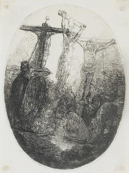 Christ Crucified, An Oval Plate (bartsch 79) Oil Painting by Rembrandt Van Rijn