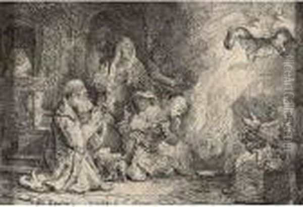 The Angel Departing From The Family Of Tobias Oil Painting by Rembrandt Van Rijn