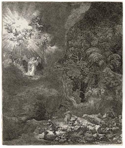 The Angel Appearing To The Shepherds Oil Painting by Rembrandt Van Rijn