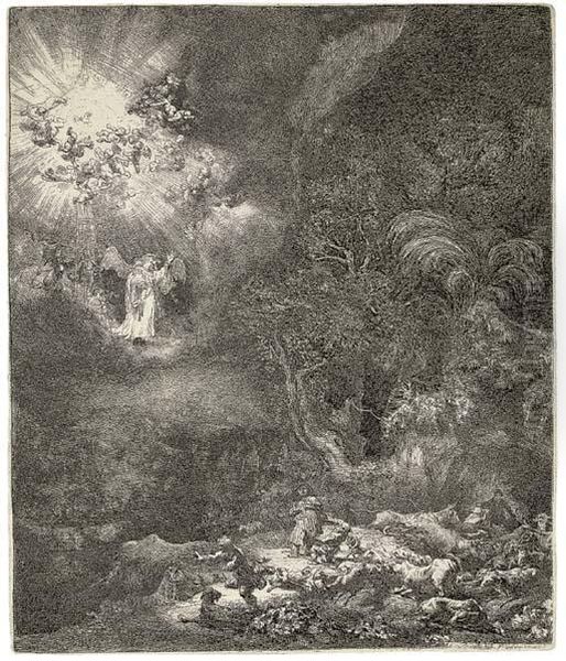 The Angel Apprearing To The Shepherds Oil Painting by Rembrandt Van Rijn