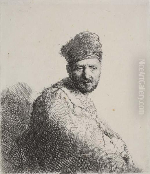 Bearded Man In A Furred Oriental Cap And Robe: The Artist'sfather Oil Painting by Rembrandt Van Rijn